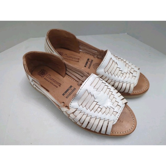 Guaraxez Huaraches White Leather Woven Slip On Sandals Size 7 Mexican Made - Picture 1 of 8